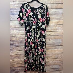 Dark Floral Vintage Starina Midi Dress Size Large EUC